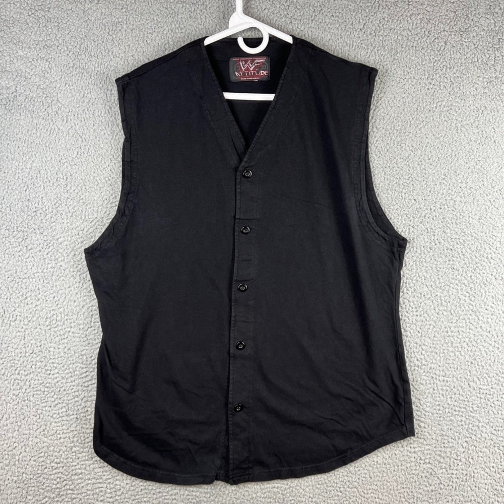 Vintage WWF Attitude Mens Large Black Mankind Vest‎ 90's Wrestling Titan Sports